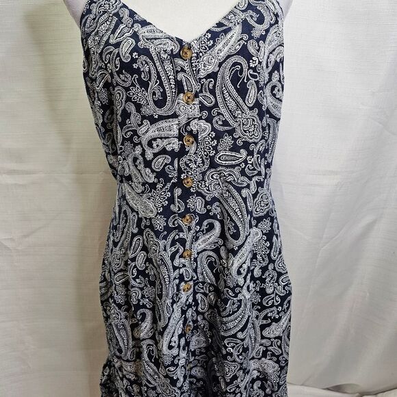 LOFT Blue Paisley Linen Blend Button Front Summer Dress Size 6 - Picture 9 of 11